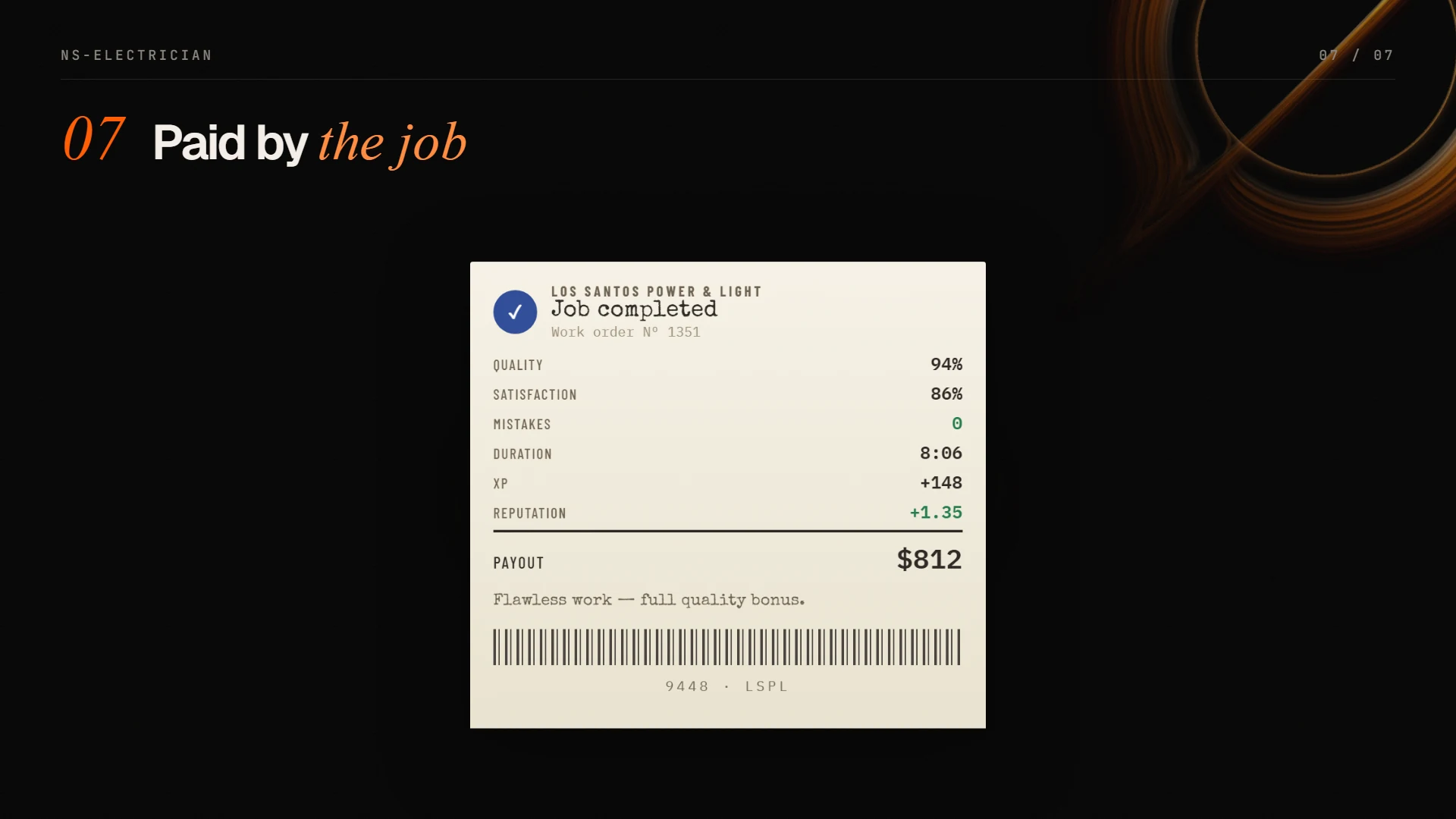 End-of-job invoice with quality, reputation and payout